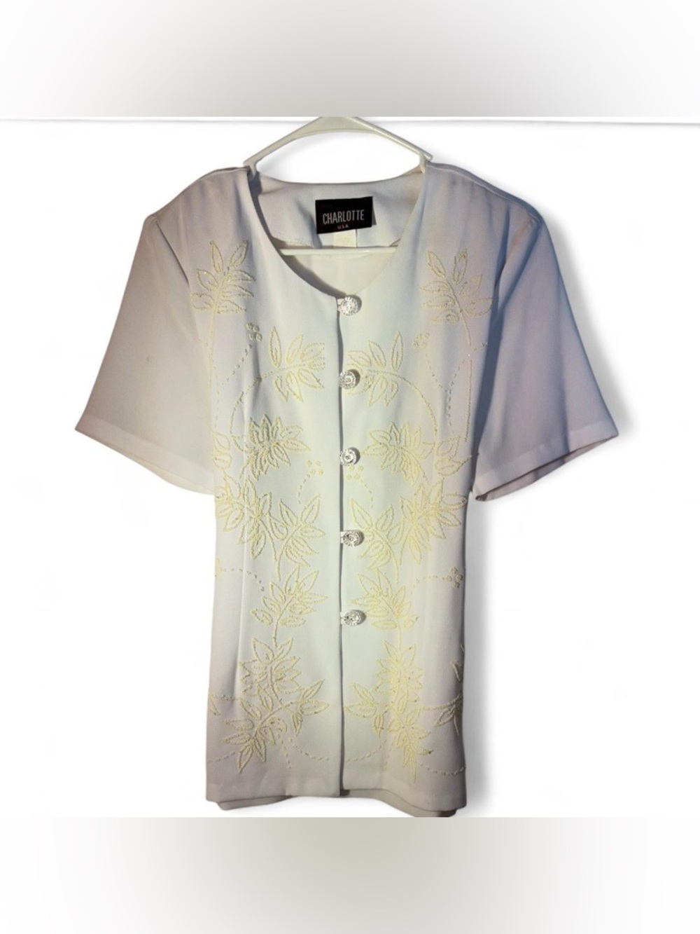 Charlotte USA Vintage White Embroidered Short-Sleeve Blouse